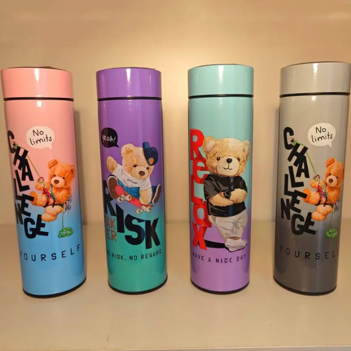 Stainless Steel Vacuum Thermos Flask Panda & Bear Steel Bottle 500ml Saif Official Store