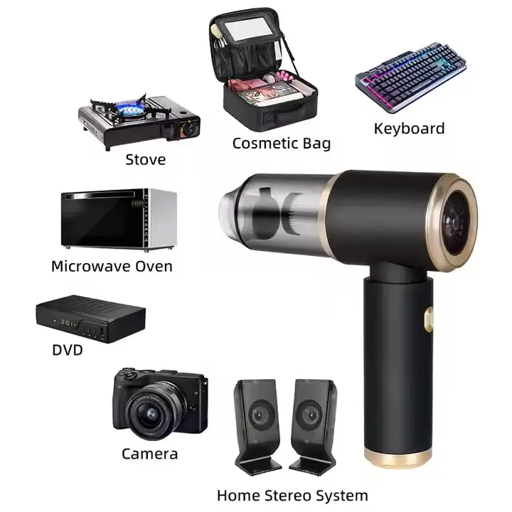 Collection of various electronic devices with labels on a white background