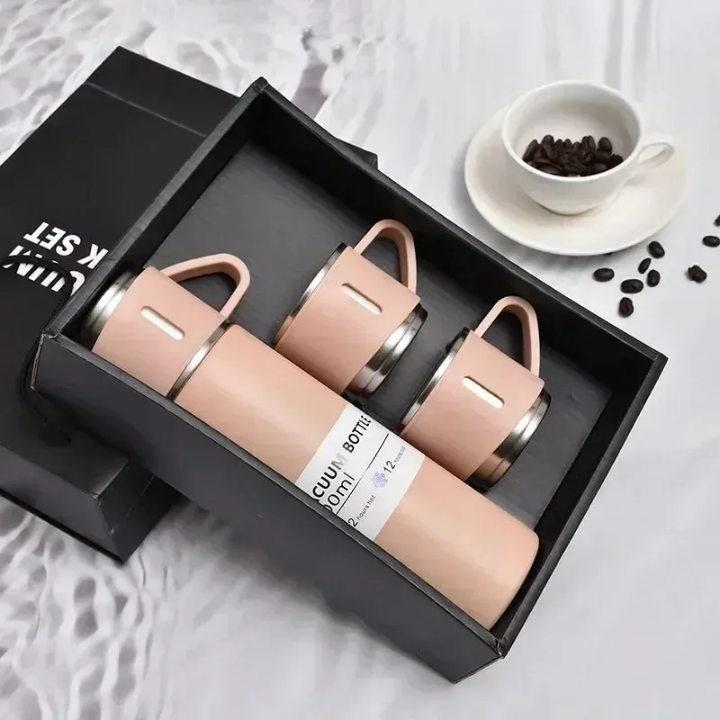Stainless Steel Vacuum Insulated Bottle Water Flask Gift Set with Two Cups Hot & Cold. Saif Official Store