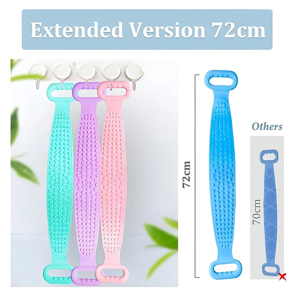 Three colorful massage tools with a blue tool showing dimensions on a white background.