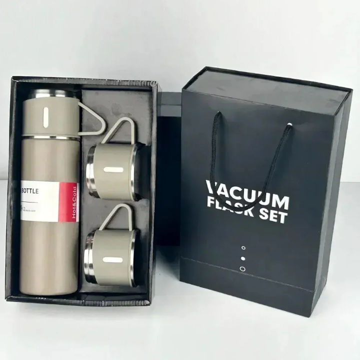 Stainless Steel Vacuum Insulated Bottle Water Flask Gift Set with Two Cups Hot & Cold. Saif Official Store