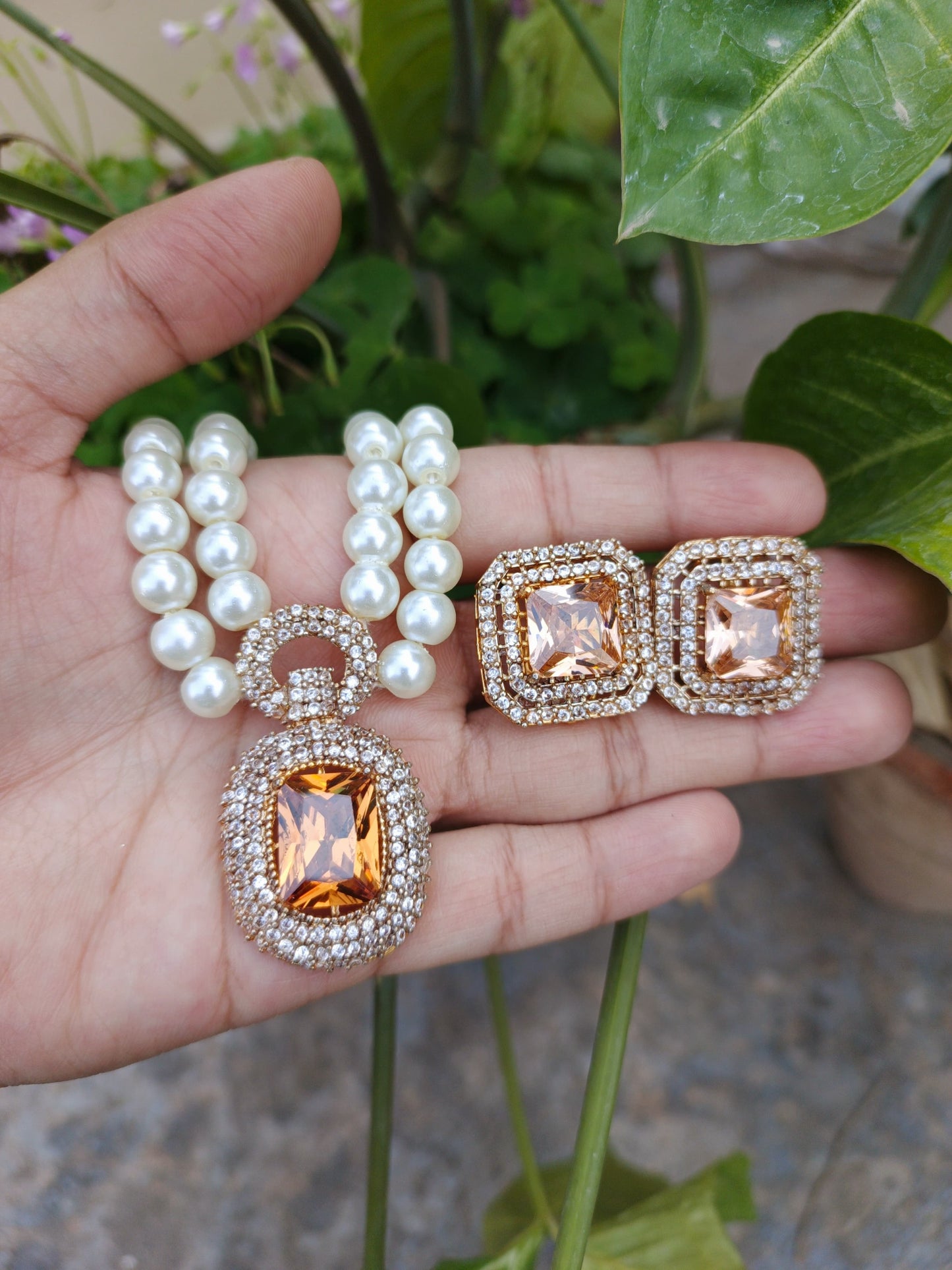 Edwardian Style Colored Stones Neckless with Earrings for Women Saif Official Store