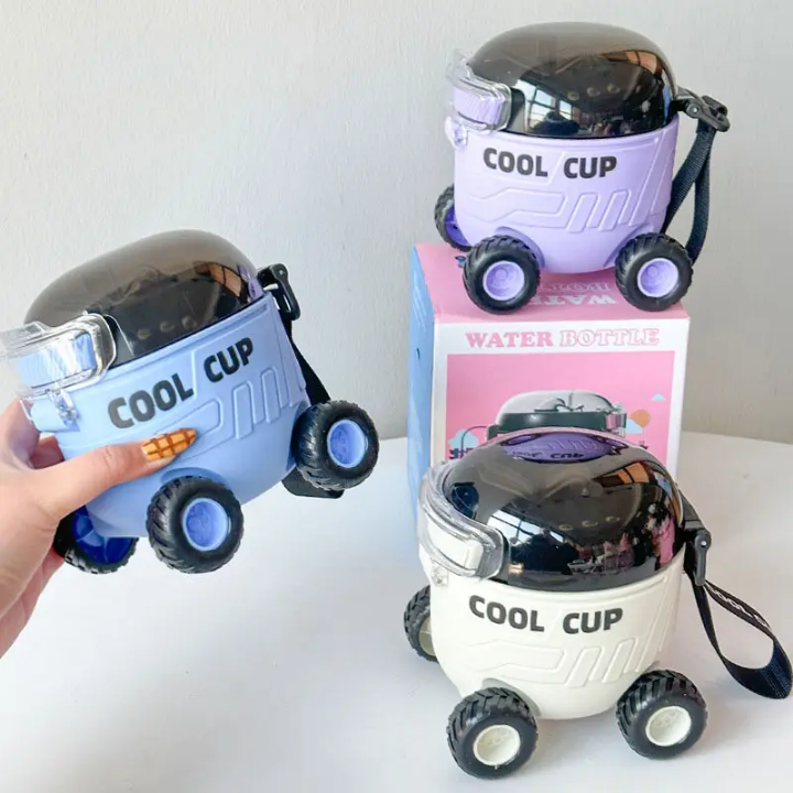 Baby Car Plastic Bottle with Wheels – Kids Travel Cup Portable