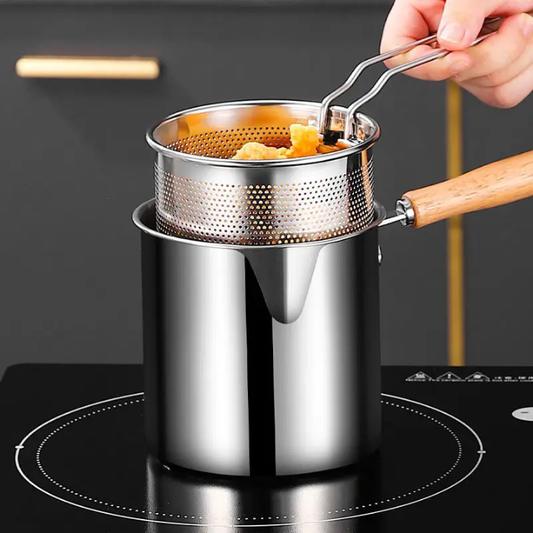 Stainless Steel Deep Frying Pot with Strainer Basket for All Cooktops