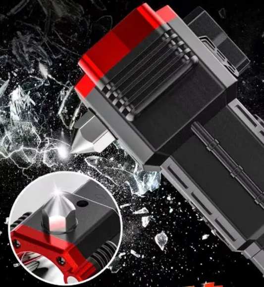 Rechargeable LED Torch Flashlight with Power Bank & Steel Hammer