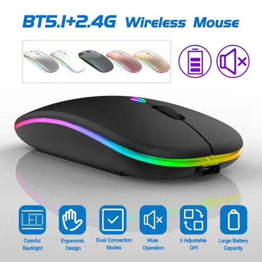 Wireless RGB Bluetooth Rechargeable Mouse with Silent Click Design