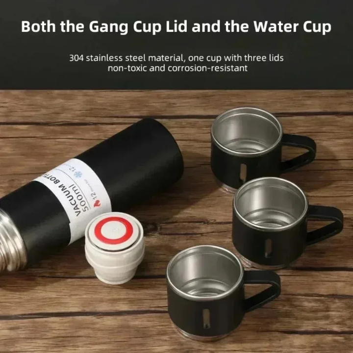 Stainless Steel Vacuum Insulated Bottle Water Flask Gift Set with Two Cups Hot & Cold. Saif Official Store