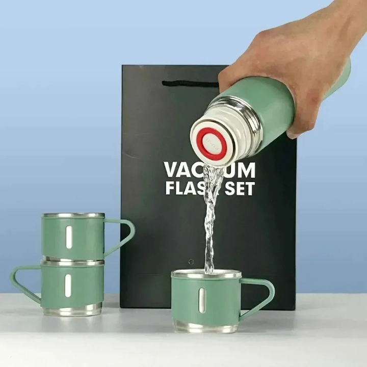 Stainless Steel Vacuum Insulated Bottle Water Flask Gift Set with Two Cups Hot & Cold. Saif Official Store
